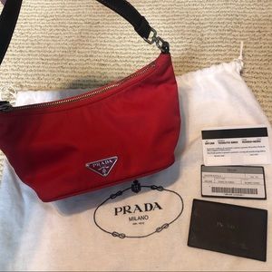 Prada Cherry Red Nylon mini small hobo bag handbag
